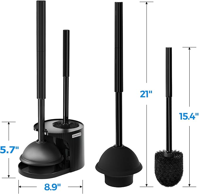FORASTO 2 in 1 Toilet Plunger and Brush Set,Extended Handle Plunger,Toilet Bowl Brush Plunger Set, Bathroom Cleaning Tools ,Toilet Brush Plunger Combo,Cleaning Brush,Bathroom Cleaning Supplies