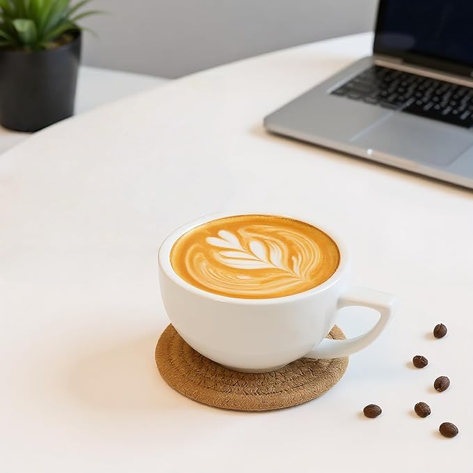 Desk Coasters Set of 4, Cute Coaster for Desk, Round Handmade Woven Coaster for Boho Home Decor, CupCoasters for Office Kitchen Dining Room Bar Farmhouse, Coasters Set for Drinks, Beer, Coffee