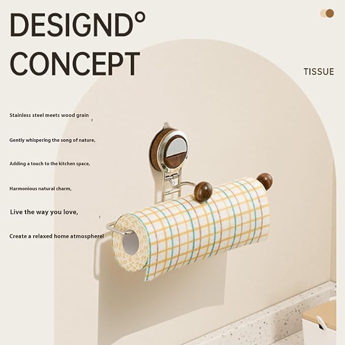 Space Efficient Kitchen Paper Towel Organizers Suction Wall Mount Rustproof Stainless Steel Wood Materials Stainless Steel Towel Rack