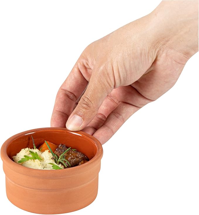 Restaurantware-Terra Tek 5.1 Ounce Terracotta Cazuelas, 2 Brown Glazed Clay Pots For Cooking - Oven-Ready, Microwavable, Terracotta Serving Pots, Dishwashable, For Cooking And Serving