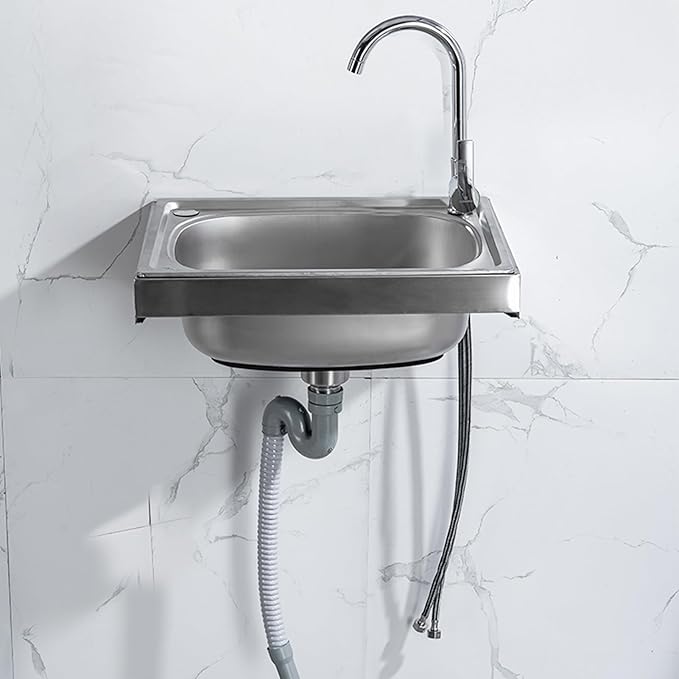 Wall Mounted Commercial Restaurant Sink, Utility Laundry Portable Handwashing Station, Stainless Steel Space Saver Hand Wash Sink with Faucet and Drain, Suitable for,37x31cm-Single cold water f