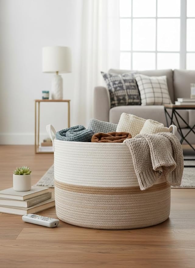 Bellar XXX Large Rope Basket,Shelf Storage Baskets for Organizing,Round Decorative Box for Kids,Woven Rope Storage Snack Storage Area Decorative Boxes Aesthetic -21.7’’*21.7’’*13.8''
