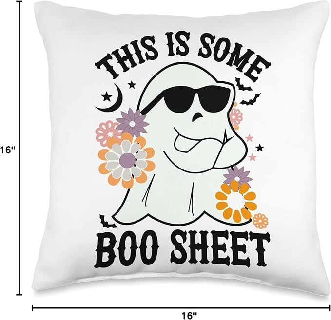 This is my boo sheet Spooky ghost Halloween This Is Some Boo Sheet Halloween Funny Scary Ghost Throw Pillow, 16x16, Multicolor