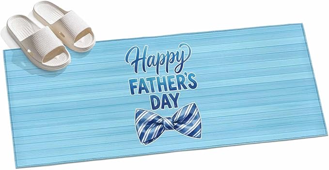 Runner Rug for Bedroom Hallway, Father's Day Vintage Plank Kitchen Runner Rugs Area Rug 2x6ft, Cartoon Blue Stripes Bow Washable Soft Floor Carpet for Entryway Stair