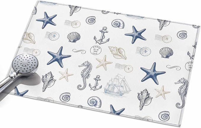 Area Rug 2x3ft, Ocean Starfish Seahorse Shell Conch Washable Rugs for Living Room Bedroom, Nautical Compass Anchor Soft Non-Slip Area Rugs Rectangle Floor Carpet for Dining Room