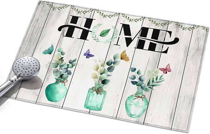 Area Rug 2x3ft, Summer Eucalyptus Leaf Colorful Butterfly Washable Rugs for Living Room Bedroom, Home Text Wood Plank Soft Non-Slip Area Rugs Rectangle Floor Carpet for Dining Room