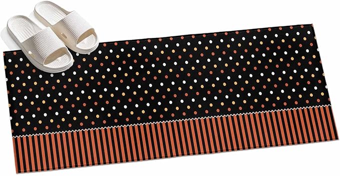 Runner Rug for Bedroom Hallway, Halloween Polka Dots Orange Stripes Kitchen Runner Rugs Area Rug 2x6ft, Seamless Dot on Black Washable Soft Floor Carpet for Entryway Stair