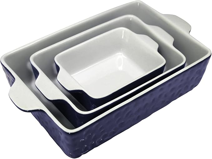 NutriChef 3-Piece Ceramic Casserole Dishes for Oven - Heavy Duty Rectangular Lasagna Baking Pans w/ Premium Nonstick Coating & Handles - PFOS, PTFE, PFOA Free - Microwave & Oven Safe, Royal Blue