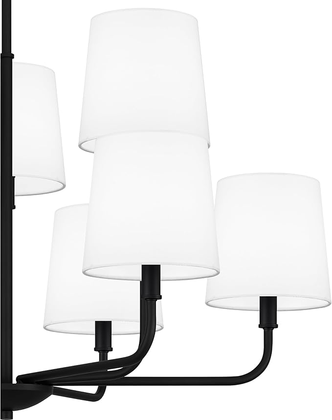 Quoizel Gallagher 2-Tier Chandelier, 32 Inch 9-Light Matte Black Hanging Ceiling Light Fixture, Max Adjustable Height 57", Modern Industrial Design for Dining, Living Room, Kitchen or Office