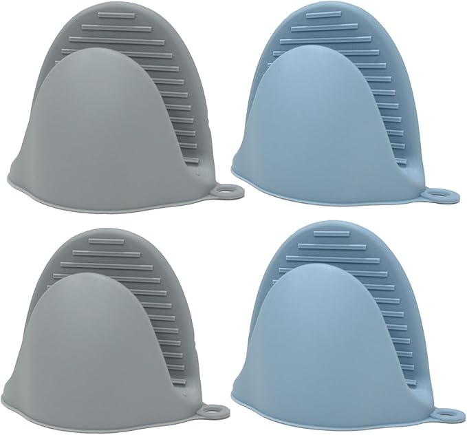 Silicone Kitchen Oven Mitts Set, Finger Protector Cooking Pinch Grips Pot Holder Toaster Hot Plate Gripper Oven Accessories,BBQ Baking Mittens Heat Resistant Gloves,2 Pairs(Nordic Blue Gray)