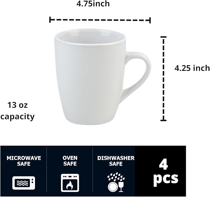 Coupe Stoneware Set of 4 Coffee Mugs, White