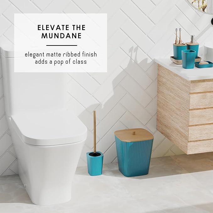 Clara Clark Bathroom Accessories Set - 27PC Bathroom Set with Adhesive Corner Shower Caddy Hanging, Bathroom Sets with Shower Curtain and Rugs, Teal Shower Curtain Set with Bathroom Trash Can