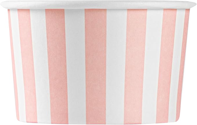 Coppetta 3-Ounce Dessert Cups, 200 Disposable Ice Cream Cups - Lids Sold Separately, Striped, Pink And White Paper FroYo Bowls, For Hot And Cold Foods, Perfect For Gelato Or Mousse - Restaurantware