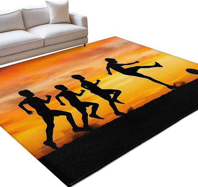 Area Rug 9x12ft, Football Sports Competition Washable Rugs for Living Room Bedroom Rectangle Floor Carpet, Sunset Background Soft Non-Slip Area Rugs for Dining Room