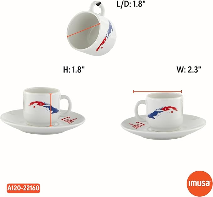 IMUSA 8pc 1.5oz Cuba Espresso Cups & Saucers Set w/Rack
