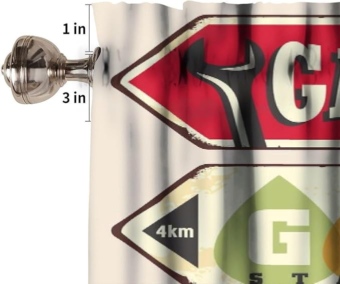 1950s Valances Curtains Vintage Car Signs Automobile Advertising Repair Vehicle Garage Classics Servicing, Windows Short Curtain Valance for Kitchen Bedroom with Rod Pocket, One Panel 54X18 Inches