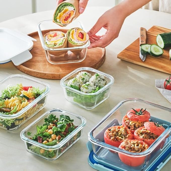 LocknLock LNG214S4M The Clear Heat-Resistant Borosilicate Glass Food Storage Set, 8-Piece (4 Containers + 4 Lids) - Mint