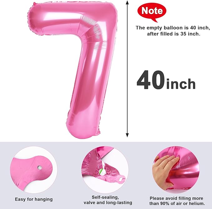 40 Inch Number 7 Balloon, 6 7 Birthday Decorations, Pink Seven Birthday Decor, 7 17 27 70 Year Old Balloon Number for Engagement, Wedding, Graduations