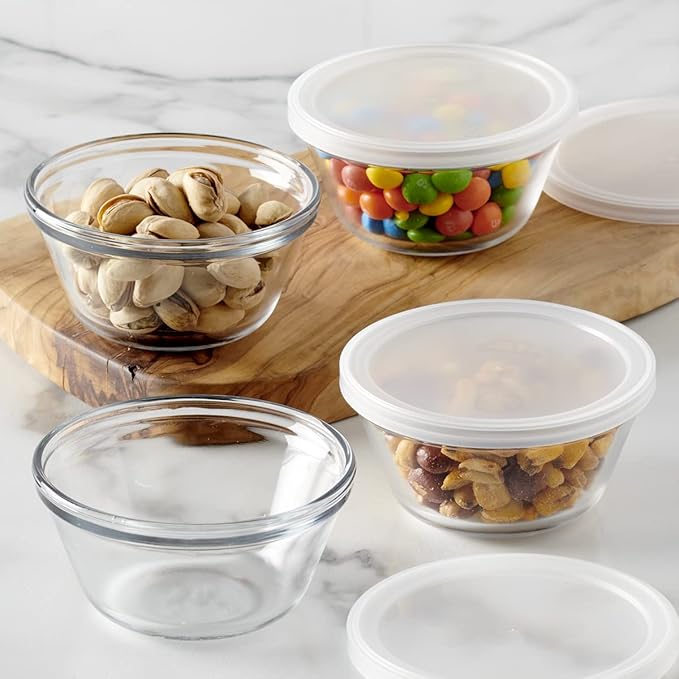 Anchor Hocking Glass Ramekins, 6 Ounce Glass Custard Cups with Lids, Set of 4