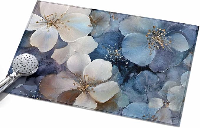 Area Rug 2x3ft, Watercolor White Navy Blue Floral Foliage Washable Rugs for Living Room Bedroom, Abstract Flower Soft Non-Slip Area Rugs Rectangle Floor Carpet for Dining Room
