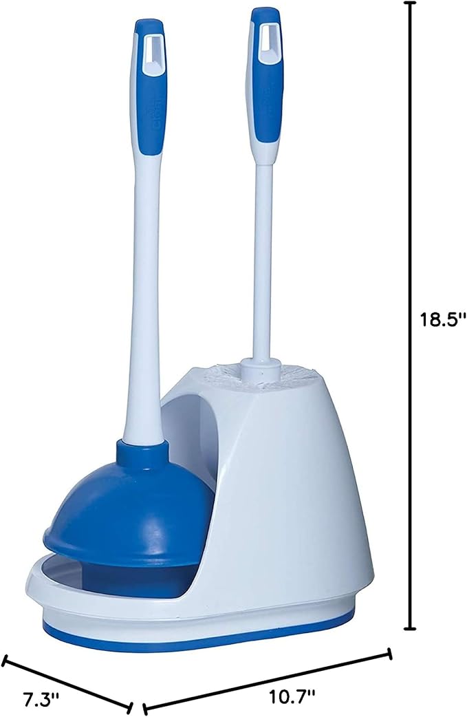 Mr. Clean Toilet Plunger and Bowl Brush Combo with Caddy, 3-Piece Heavy-Duty Plunger, Toilet Brush, and Caddy Set, White/Blue (Pack of 4)