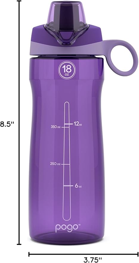 Pogo Plastic Water Bottle with Chug Lid and Carry Handle, Reusable, BPA Free, Dishwasher Safe, Perfect for Travel, School, Outdoors, and Gym | 18oz, 32oz, 40oz, 64oz