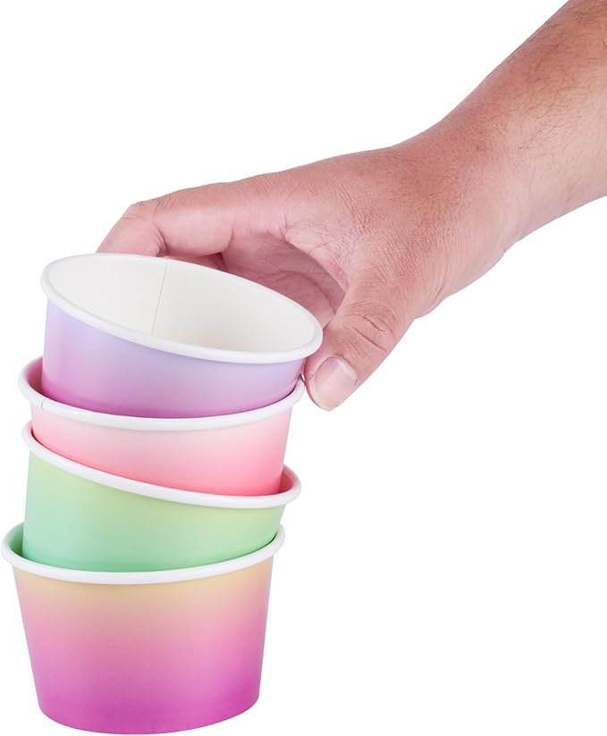 Restaurantware Paper Cups 200 Count 8 Ounce Square Disposable Ice Cream Containers, Leak-Resistant Paper Dessert To Go Cups, Hot And Cold Food, Durable Assorted Ombre Design