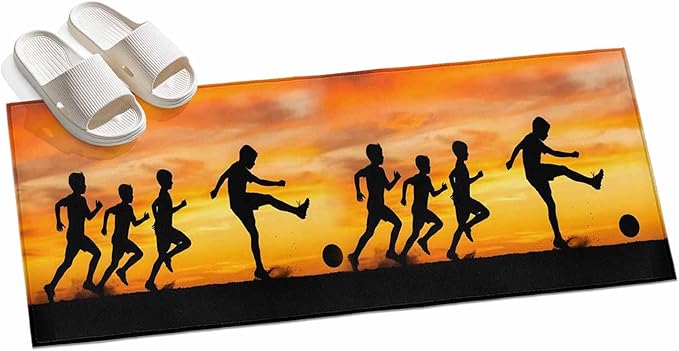 Runner Rug for Bedroom Hallway, Football Sports Competition Kitchen Runner Rugs Area Rug 2x6ft, Sunset Background Washable Soft Floor Carpet for Entryway Stair