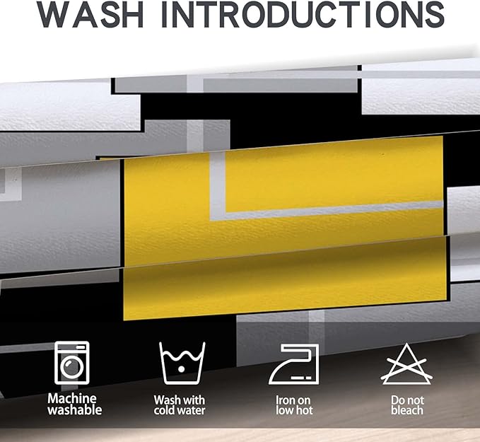 MCALK Yellow Blackout Kitchen Curtains Tiers and Valances Set 3 Piece for Windows Gold Geometric Modern Art Kitchen Window Curtains Set,Grey and Black Valances for Living Room(36" Tiers Set)