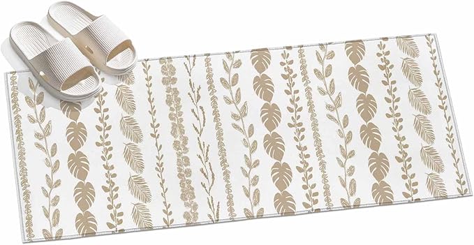Runner Rug for Bedroom Hallway, Farmhouse Monstera Leaf Seamless Kitchen Runner Rugs Area Rug 2x6ft, Summer Rustic Abstract Leaves Washable Soft Floor Carpet for Entryway Stair