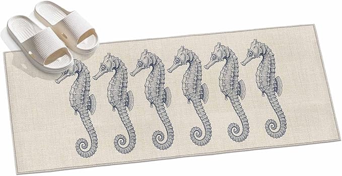 Runner Rug for Bedroom Hallway, Marine Life Seahorse on Burlap Kitchen Runner Rugs Area Rug 2x6ft, Farmhouse Ocean Theme Washable Soft Floor Carpet for Entryway Stair