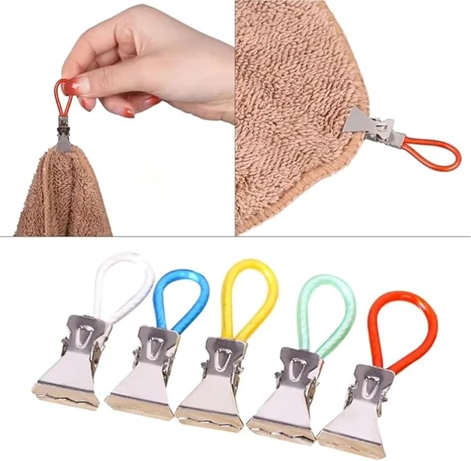 100pcs Colorful Rope Towel Clips Stainless Steel Hooks Multi-Function for Kitchen Bathroom Living Room(Green)