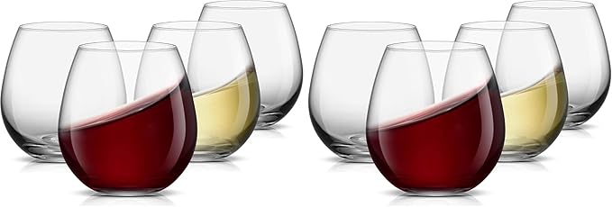 JoyJolt Spirits Stemless Wine Glasses for Red or White Wine (Set of 4)-15-Ounces (Pack of 2)