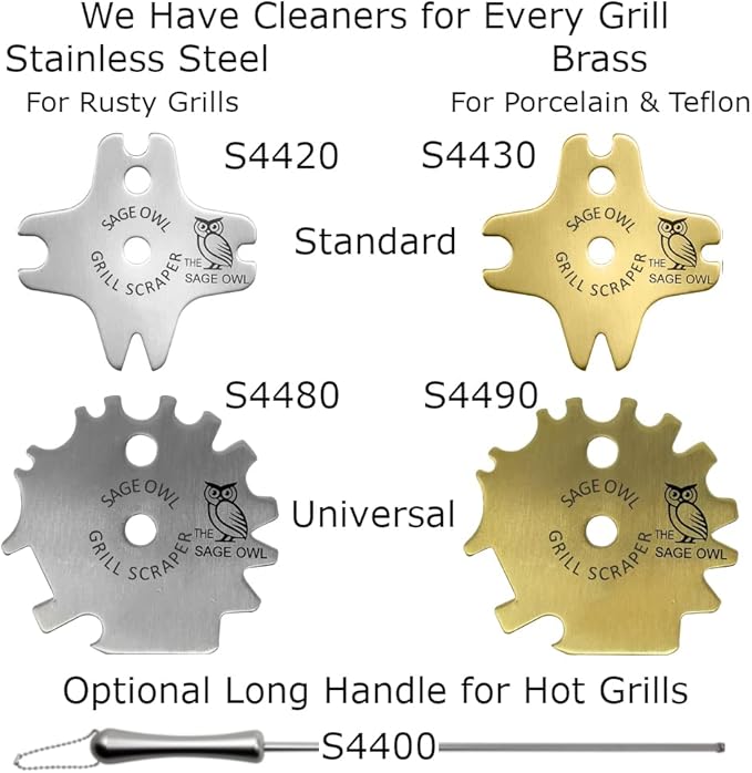 Sage Owl Bristle-Free Brass BBQ Grill Scraper – Safe Grill Cleaner for Outdoor, Porcelain, and Smoker Grills – Kitchen Gadgets, Barbecue Grilling Tools - Unique Gifts for Men Who Have Everything