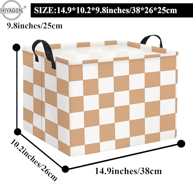 HIYAGON Rectangular Baby Girl Basket Fabric Storage Basket Storage Bin Organizer Box Room Decor(Brown Checkered)