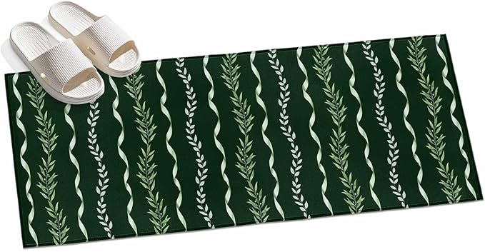 Runner Rug for Bedroom Hallway, Botanical Leaves Green Ribbons Kitchen Runner Rugs Area Rug 2x6ft, Summer Foliage Plant Washable Soft Floor Carpet for Entryway Stair