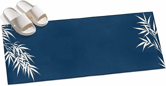 Runner Rug for Bedroom Hallway, Country Leaf on Dark Blue Kitchen Runner Rugs Area Rug 2x6ft, Botanical Silhouette Minimalist Style Washable Soft Floor Carpet for Entryway Stair