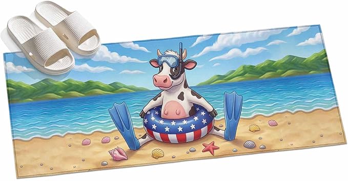 Runner Rug for Bedroom Hallway, Summer Beach Snorkeling Cow Kitchen Runner Rugs Area Rug 2x6ft, Ocean Starfish Funny Animal Art Washable Soft Floor Carpet for Entryway Stair
