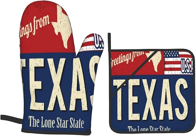 Oven Mitts and Pot Holders Sets of 4,Texas Lone Star State Retro US,Oven Mitts Heat Resistant Oven Gloves Set Potholders for Kitchen Baking Grilling