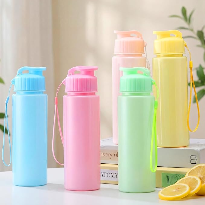 Maxcheck 30 Pieces Water Bottle Bulk 17 oz Plastic Sports Water Bottles Bulk with Handle Strap Lightweight Leakproof Drink Flip Top for Adults Fit Gym(Macarons Style,Macarons Color)
