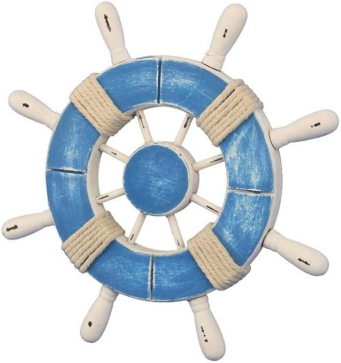 Hampton Nautical Wheel-9-109 Rustic Decorative Ship Wheel, 9", Light Blue and White