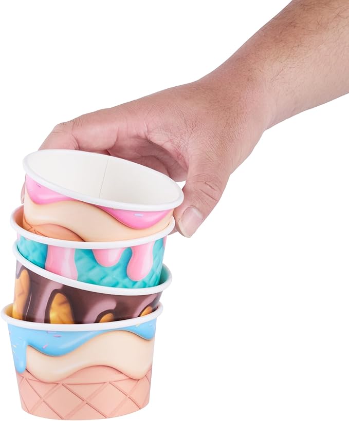 Restaurantware Paper Cups 200 Count 8 Ounce Square Disposable Ice Cream Containers, Leak-Resistant Paper Dessert To Go Cups, Hot And Cold Food, Durable Assorted Cone Design