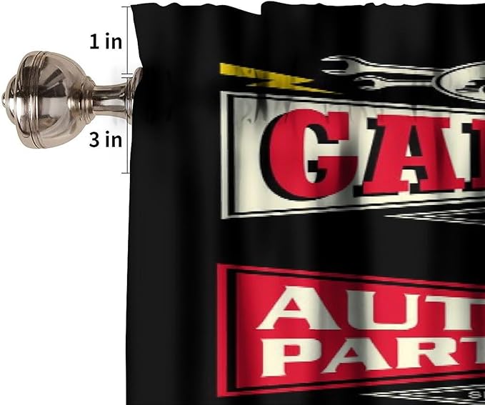 Car Repair Shop Logos Valance Curtain - Labels, Signs, Emblems, Stickers Collection for Garage, Service, Auto Parts, Wash - Short Curtains Valances for Home Decor With Rod Pocket