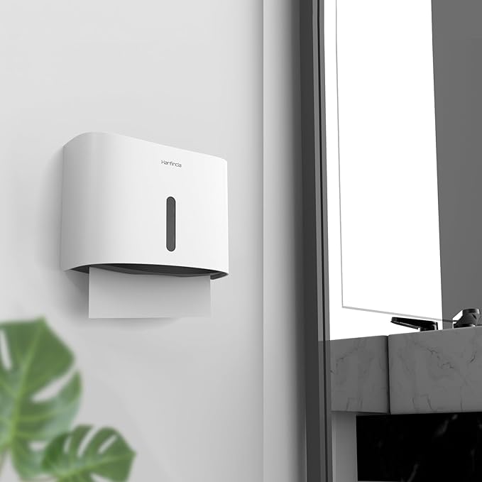 Paper Towel Dispenser Wall Mounted, Adhesive Commercial Paper Towel Dispenser - Wall-Mounted, Fits Multifold/Trifold/C-Fold Towels, Perfect for Bathrooms White