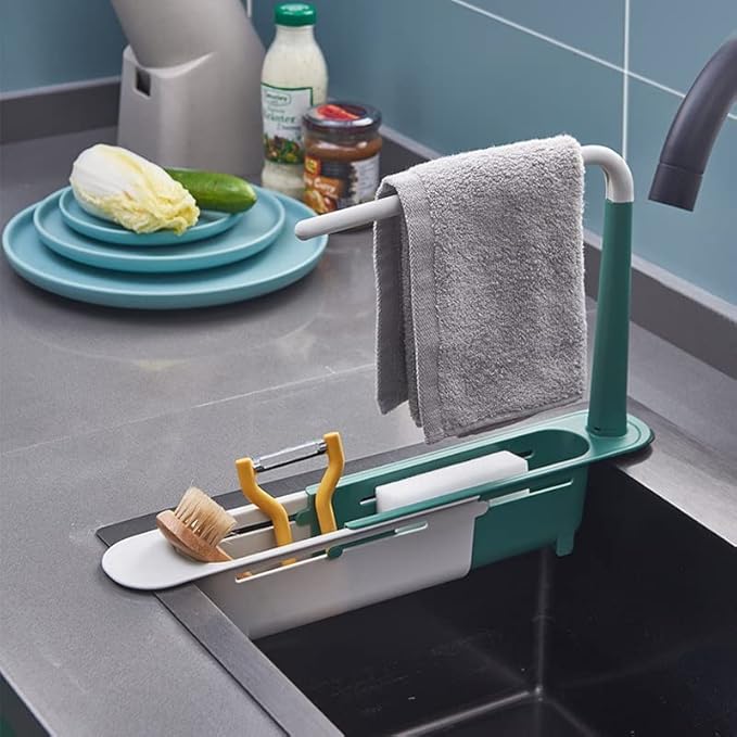 Kitchen Sink Storage Rack Telescopic Drain Basket rag Finishing Rack Household dishwashing rag Storage Rack (Color : Gray, Size : 32 * 27cm) (Gray 32 * 27cm)