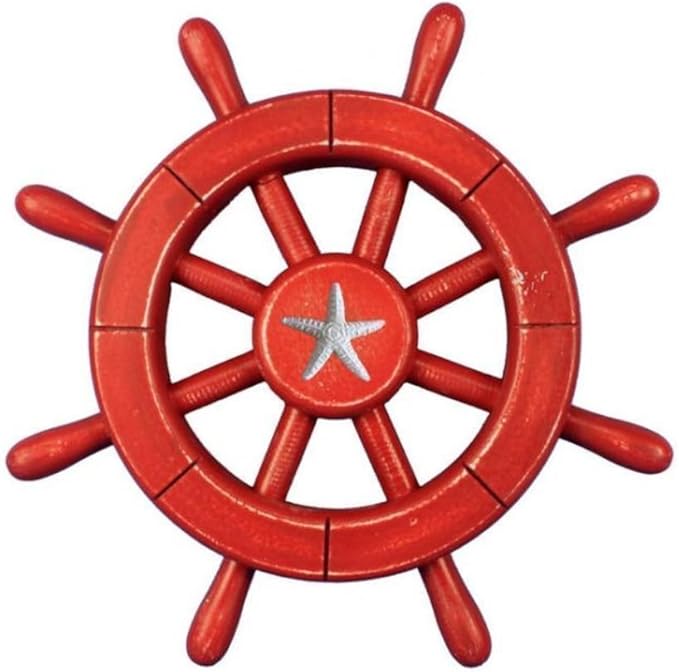 Hampton Nautical Decorative Ship Wheel with Starfish, 12", Rustic Red
