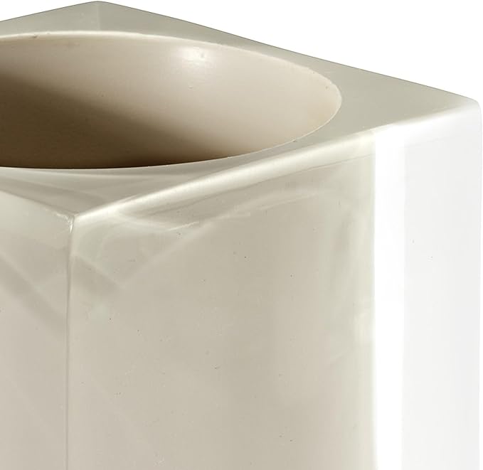 Izod – Tumbler, Clear Hand-Painted Resin with Linen Design, Modern Home Decor – Perfect for Holding Toothbrushes and Bathroom Essentials (Marina)