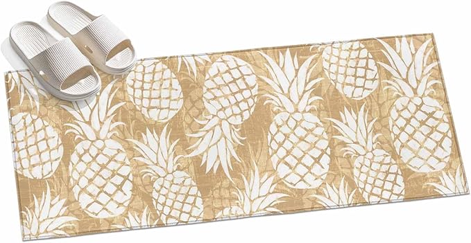 Runner Rug for Bedroom Hallway, Summer Fruit Pineapple Kitchen Runner Rugs Area Rug 2x6ft, Rustic Vintage Tropical Leaves Washable Soft Floor Carpet for Entryway Stair