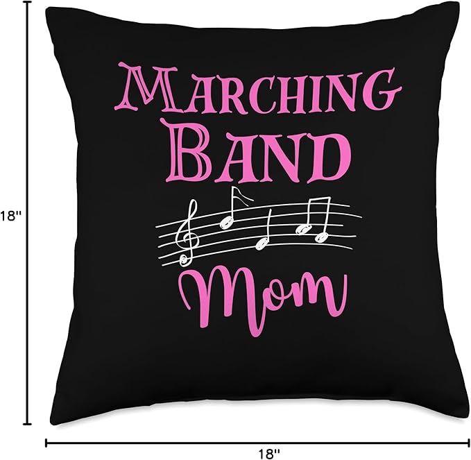 Drums, Saxophone Alto Music Sheets Flute Tenor Kid Marching Band Mom School Tuba Sax Musical Symbols Throw Pillow, 18x18, Multicolor