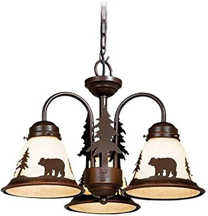 VAXCEL Bozeman 3L LED Bronze Rustic Bear Mini Chandelier or Fan Light Kit
